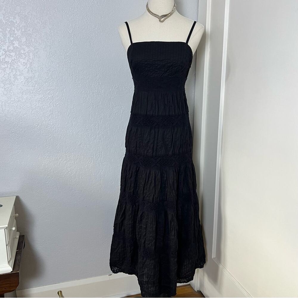 INC Black Lace Trim Pintuck Midi Dress